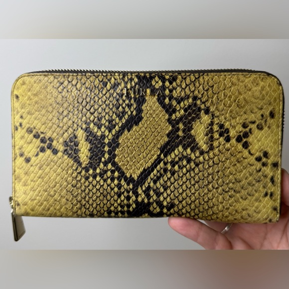 Furla Handbags - FURLA Snake Embossed Yellow Long Leather Wallet EUC